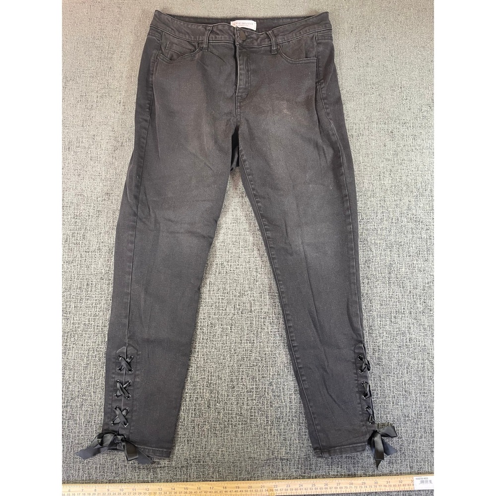 Lane Bryant Black Skinny Jeans Lace Up Ribbon Ankle Size 14 High Rise Stretch